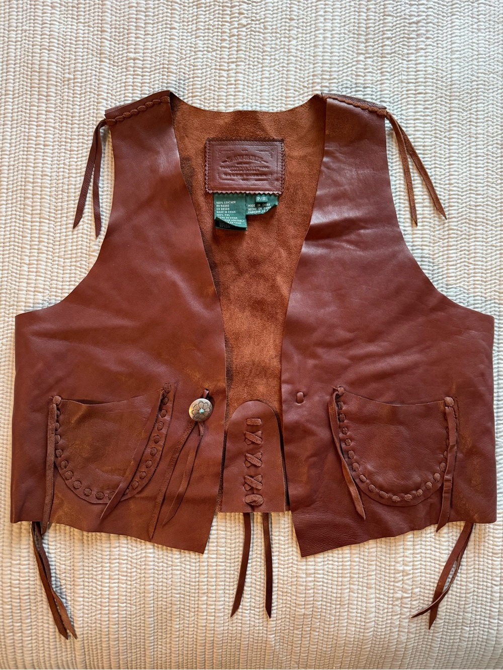 Ralph Lauren Genuine Leather Western Vest with Tassels Small